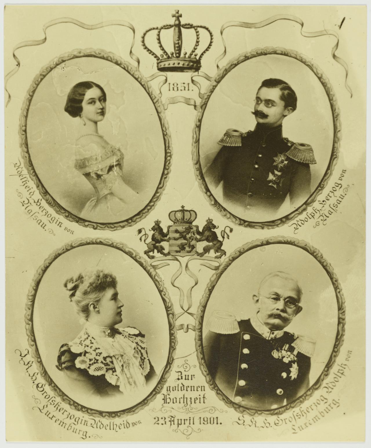 Carte postale de 1901 célébrant Noces d'Or du Grand-Duc Adolphe