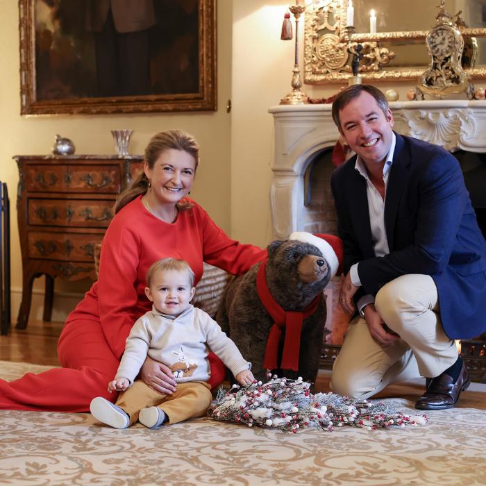 Holiday season portrait of Prince Guillaume and Princess Stephanie with Prince Charles